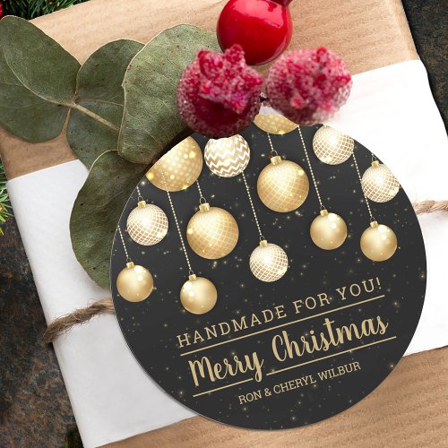Christmas Black Gold Handmade For You Classic Round Sticker