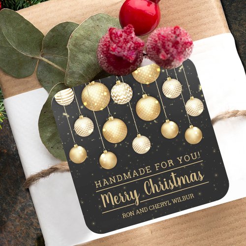 Christmas Black Gold Handmade For You Square Sticker