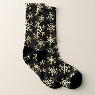 Christmas black gold snowflake pattern socks