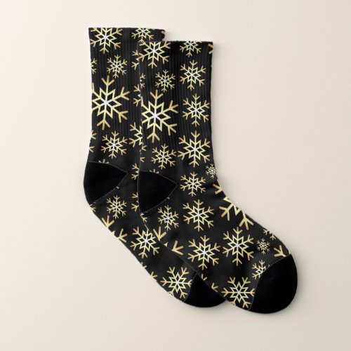 Christmas black gold snowflake pattern socks