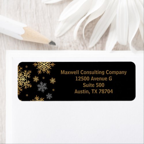 Christmas Black Gold Snowflakes Return Address Label