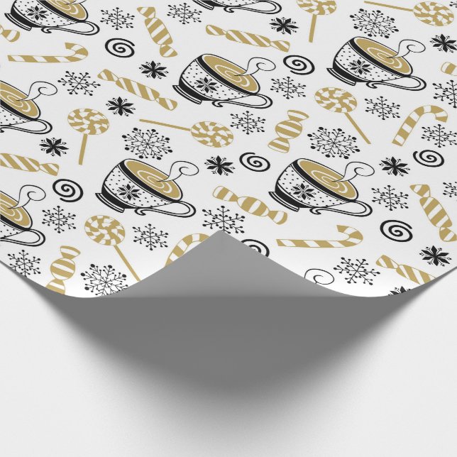 Christmas Black Gold White Coffee Cup Candy Wrapping Paper (Corner)