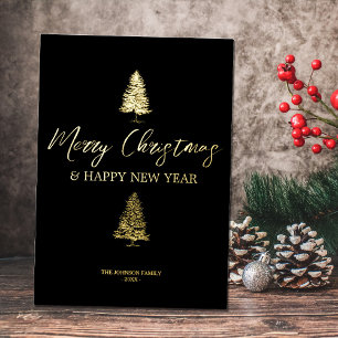 Christmas Black & Gold Xmas Rustic Pine Tree   Foil Holiday Card