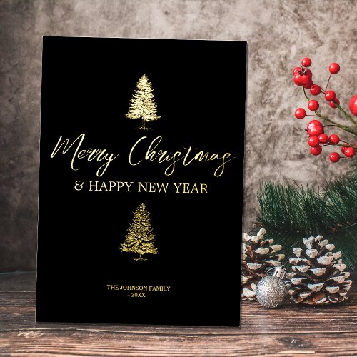 Christmas Black  Gold Xmas Rustic Pine Tree   Foil Holiday Card