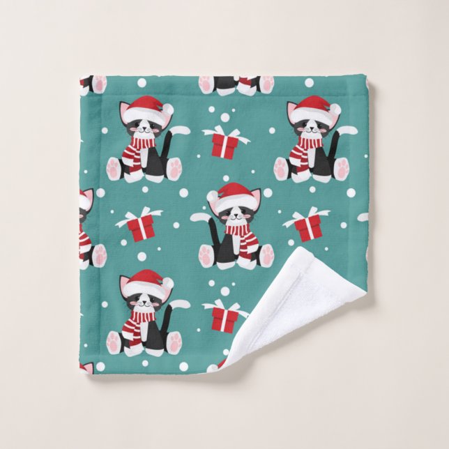 Christmas Black Kitty Pattern Bath Towel Set (Wash Cloth)