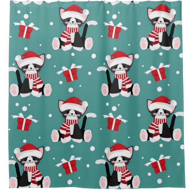 Christmas Black Kitty Pattern Shower Curtain (Front)