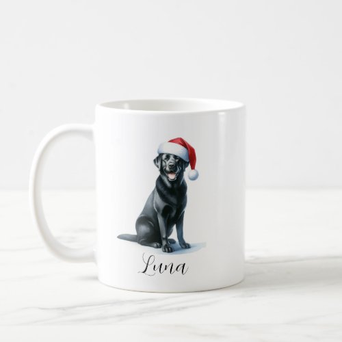 Christmas Black Lab Dog in Santa Hat Coffee Mug