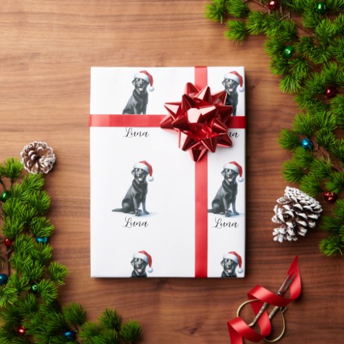 Christmas Black Lab Dog Santa Hat Wrapping Paper