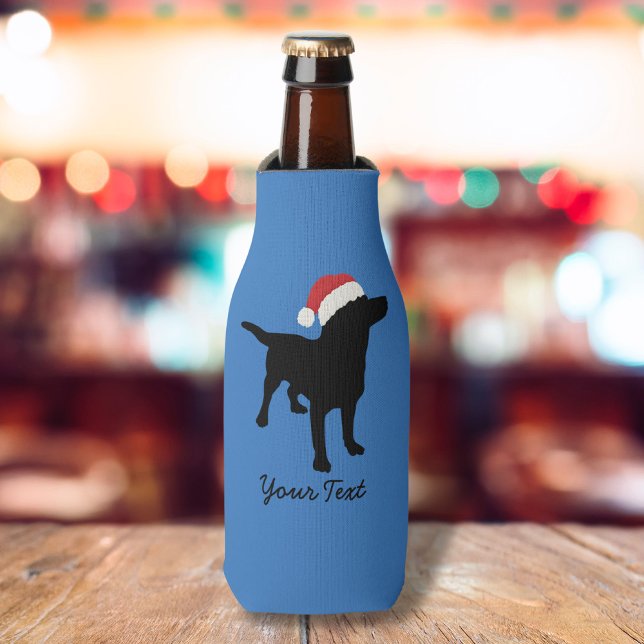 Christmas Black Lab Dog wearing Santa Claus Hat Bottle Cooler (Creator Uploaded)