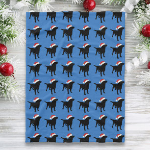 Christmas Black Lab Dog wearing Santa Claus Hat Fleece Blanket