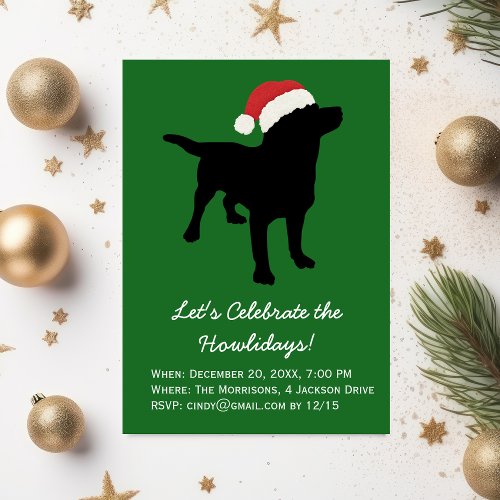 Christmas Black Lab Dog wearing Santa Claus Hat Invitation