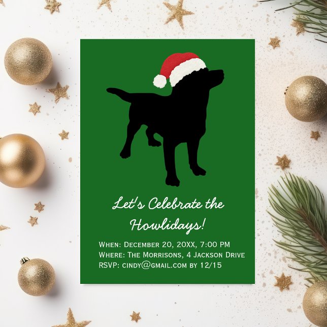 Christmas Black Lab Dog wearing Santa Claus Hat Invitation (Creator Uploaded)
