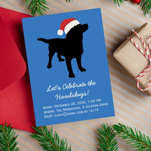 Christmas Black Lab Dog wearing Santa Claus Hat Magnetic Invitation