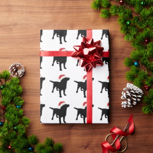 Christmas Black Lab Dog wearing Santa Claus Hat Wrapping Paper