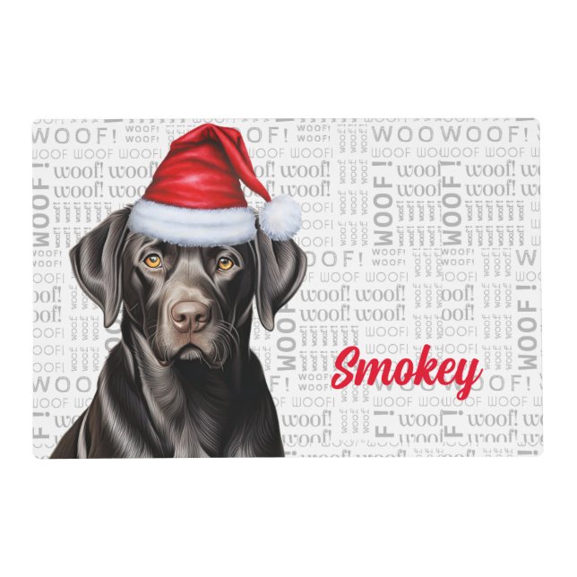 Christmas Black Lab Dog with Name Pet Dinner Placemat (Back)