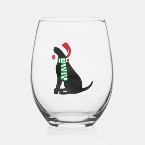 Christmas Black Lab Holiday Dog  Stemless Wine Glass