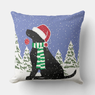 Christmas Black Lab Holiday Dog Throw Pillow