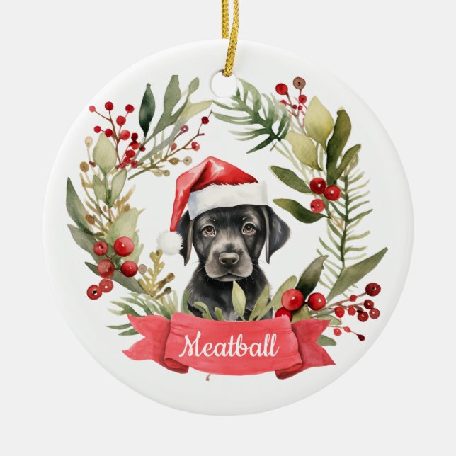 Christmas Black Lab Personalized  Ceramic Ornament (Front)