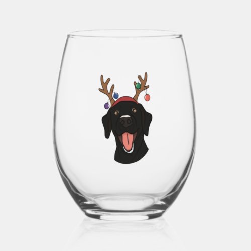 Christmas Black Lab   Stemless Wine Glass