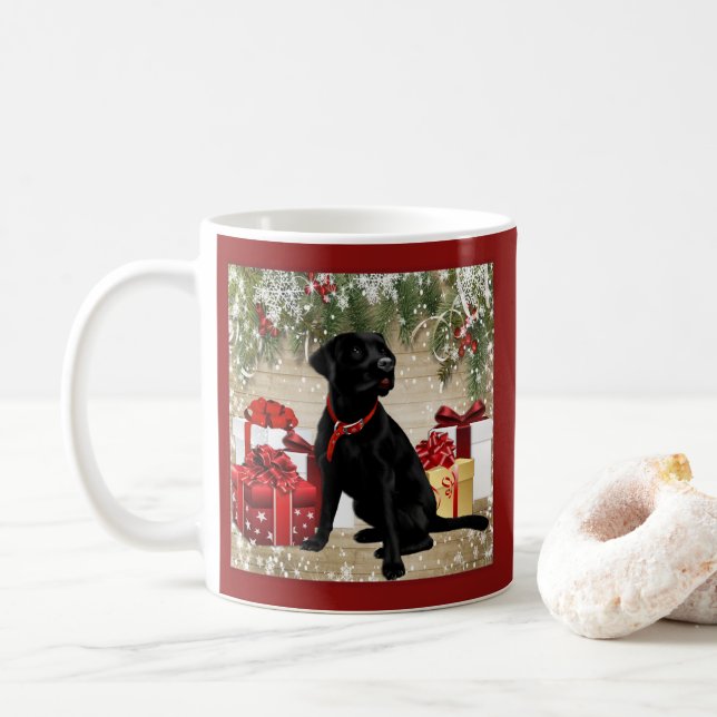 CHRISTMAS BLACK LABRADOR COFFEE MUG (With Donut)