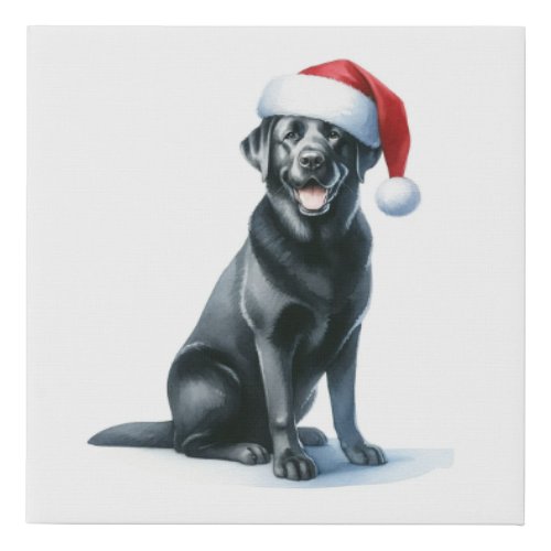 Christmas Black Labrador Dog in Santa Hat Canvas