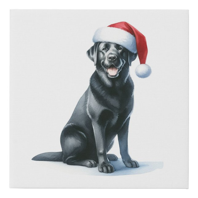 Christmas Black Labrador Dog in Santa Hat Canvas (Front)