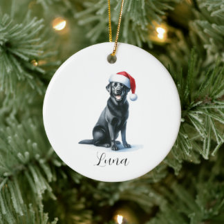 Christmas Black Labrador Dog in Santa Hat Ornament