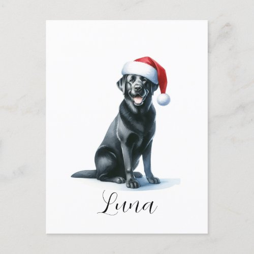 Christmas Black Labrador Dog in Santa Hat Postcard