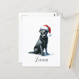 Christmas Black Labrador Dog in Santa Hat Postcard