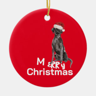 Christmas Black Labrador Dog Merry Greeting Ceramic Ornament