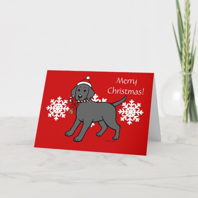 Christmas Black Labrador Puppy Candy Cane Holiday Card (Front)