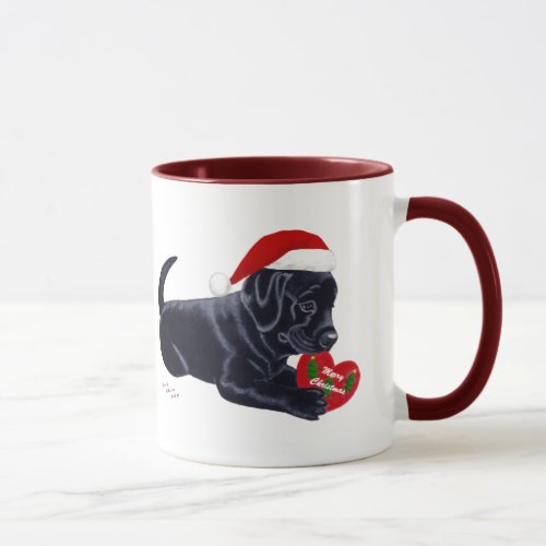Christmas Black Labrador Puppy Santa Hat Mug