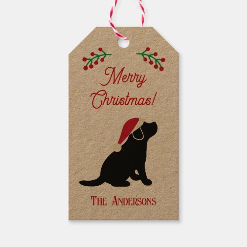 Christmas Black Labrador Puppy Silhouette Gift Tags
