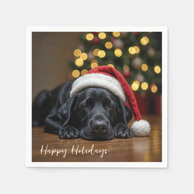 Christmas Black Labrador Retriever Napkins (Front)