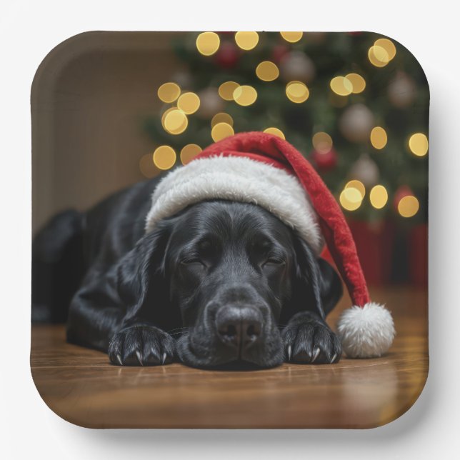 Christmas Black Labrador Retriever Paper Plates (Front)