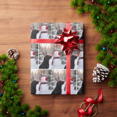 Christmas Black Labrador Retriever with Snowman Wrapping Paper