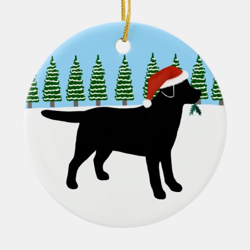 Christmas Black Labrador Santa Hat Ceramic Ornament