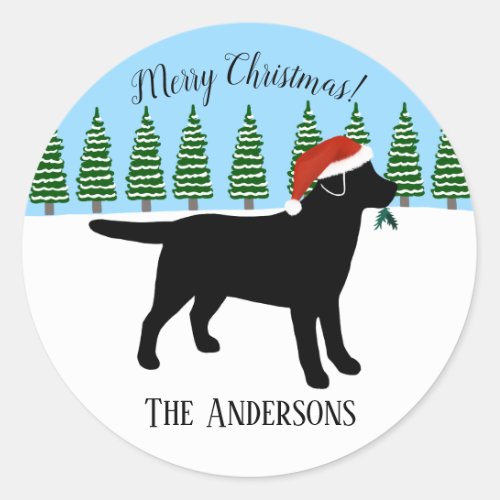Christmas Black Labrador Santa Hat Classic Round Sticker