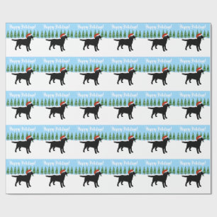 Christmas Black Labrador Santa Hat Wrapping Paper