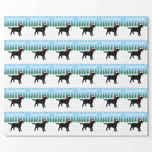 Christmas Black Labrador Santa Hat Wrapping Paper