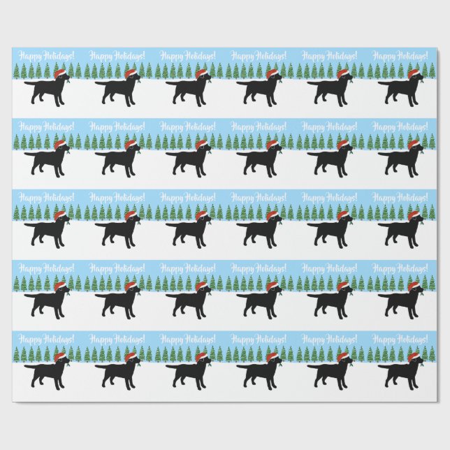 Christmas Black Labrador Santa Hat Wrapping Paper (Flat)