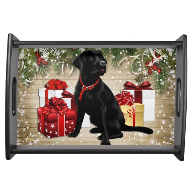 CHRISTMAS BLACK LABRADOR SERVING TRAY (Front)