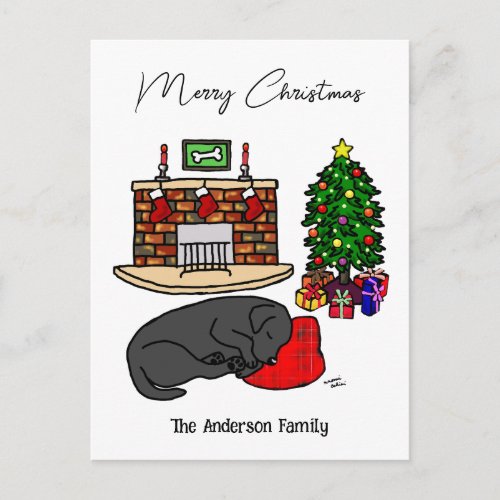 Christmas Black Labrador Sleeping Holiday Postcard