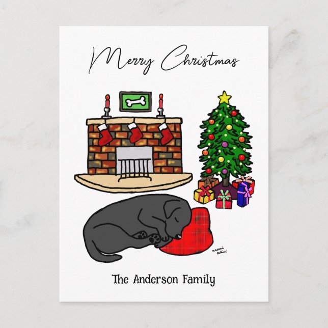 Christmas Black Labrador Sleeping Holiday Postcard (Front)