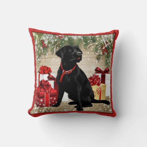 CHRISTMAS BLACK LABRADOR THROW PILLOW