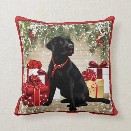 black dog christmas pillow