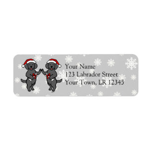 Christmas Black Labradors Cartoon Label