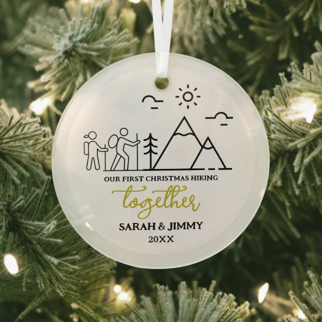 Christmas Black Mountain Adventure Outdoor Couple Glass Ornament (Insitu)