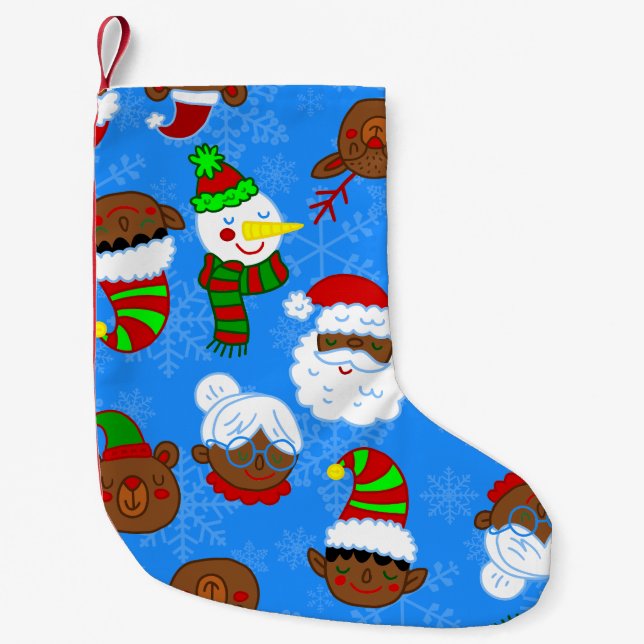 christmas black mrs claus african santa elf bear  small christmas stocking (Front)
