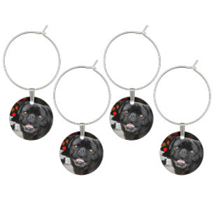 Christmas Black Pug dogs set of wine charms